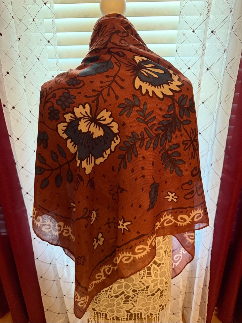 Rust Floral Lightweight Scarf - Unbranded
